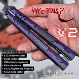 Franken REP Butterfly Knife V2 Balisong Purple Green Joker Replicant clone custom S2G scales Channel Spacers