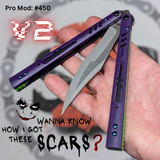 Franken REP Butterfly Knife V2 Balisong Purple Green Joker Replicant clone custom S2G scales Channel Spacers