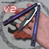 BRS Replicant clone Titanium Balisong Purple Butterfly Knife V2 Channel Recurve S2G Rep 496