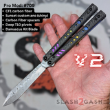 Replicant Clone Balisong Butterfly Knife V2 Carbon FIber Damascus Sunset S2G FrankenRep 709 Channel