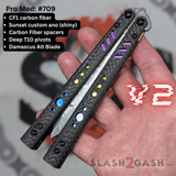 Replicant Clone Balisong Butterfly Knife V2 Carbon FIber Damascus Sunset S2G FrankenRep 709 Channel