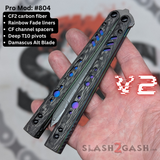 Replicant Balisong clone Damascus Butterfly Knife Carbon Fiber Channel Spacers Rainbow Titanium 804 S2G