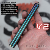 Replicant Balisong clone Damascus Butterfly Knife Carbon Fiber Channel Spacers Rainbow Titanium 804 S2G