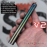 Replicant Balisong clone Damascus Butterfly Knife Carbon Fiber Channel Spacers Rainbow Titanium 804 S2G