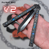 Replicant Balisong clone Carbon Fiber Butterfly Knife Channel Spacers Blue Titanium 843 S2G Rep