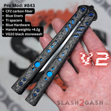 Replicant Balisong clone Carbon Fiber Butterfly Knife Channel Spacers Blue Titanium S2G Rep 843