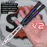 Best Replicant clone Balisong Butterfly Knife Trainer Franken Rep V2 Carbon Fiber S2G Rainbow Fade 905