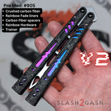 Best Replicant clone Balisong Butterfly Knife Trainer Franken Rep V2 Carbon Fiber S2G Rainbow Fade 905