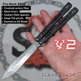 Best Replicant clone S2G butterfly knife Franken REP Balisong V2 Carbon Fiber Channel Spacers Damascus 932