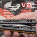 Franken REP V2 Balisong clone S2G TITANIUM Butterfly Knife Crushed Carbon Fiber Damascus