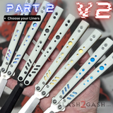 slash2gash Franken Rep V2 Balisong Titanium Liners Butterfly Knife clone Black Gold Rainbow Blue Pink Purple
