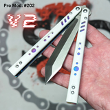 Franken Rep Balisong V2 clone Butterfly Knife White G10 Rainbow Fade Titanium Liners S2G Replicant