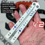 Franken Rep Balisong V2 clone Butterfly Knife White G10 Rainbow Fade Titanium Liners S2G Replicant