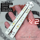 Franken Rep Balisong V2 clone Butterfly Knife White G10 Gold Titanium Liners S2G Replicant