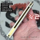 Franken Rep Balisong V2 clone Butterfly Knife White G10 Gold Titanium Liners S2G Replicant