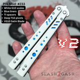 Franken Rep Balisong V2 clone Butterfly Knife White G10 Blue Titanium Liners S2G Replicant