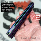 Franken Rep Balisong V2 Butterfly Knife Purple G10 Rainbow Titanium S2G Best Replicant clone