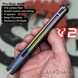 Franken REP clone Butterfly Knife V2 Balisong Carbon Fiber Damascus Sunset Titanium Liners