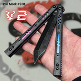 Franken REP clone Butterfly Knife V2 Balisong Carbon Fiber Rainbow Fade Titanium Liners