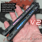 Franken REP clone Butterfly Knife V2 Balisong Carbon Fiber Rainbow Fade Titanium Liners
