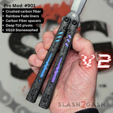 Franken REP clone Butterfly Knife V2 Balisong Carbon Fiber Rainbow Fade Titanium Liners