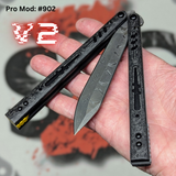 Franken REP clone Butterfly Knife V2 Balisong Carbon Fiber Damascus G10 Channel Spacers Black Titanium Liners