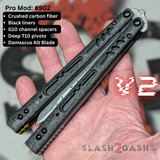 Franken REP clone Butterfly Knife V2 Balisong Carbon Fiber Damascus G10 Channel Spacers Black Titanium Liners