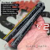 Franken REP clone Butterfly Knife V2 Balisong Carbon Fiber Damascus Yellow G10 Channel Spacers Black Titanium Liners