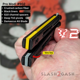 Franken REP clone Butterfly Knife V2 Balisong Carbon Fiber Damascus Yellow G10 Channel Spacers Black Titanium Liners