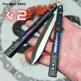 Best Replicant clone Franken Rep Balisong V2 Butterfly Knife Carbon Fiber Titanium S2G Rainbow Fade