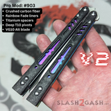 Best Replicant clone Franken Rep Balisong V2 Butterfly Knife Carbon Fiber Titanium S2G Rainbow Fade