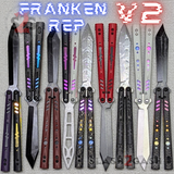 Franken REP V2 Balisong clone S2G TITANIUM Butterfly Knife Replicant G10 Carbon Fiber VG10 Damascus