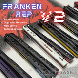 Franken REP V2 Balisong clone S2G TITANIUM Butterfly Knife Replicant G10 Carbon Fiber VG10 Damascus