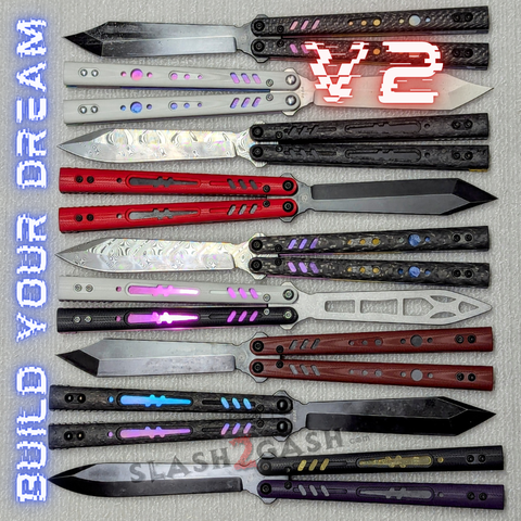 Franken REP V2 Balisong clone S2G TITANIUM Butterfly Knife Replicant G10 Carbon Fiber VG10 Damascus
