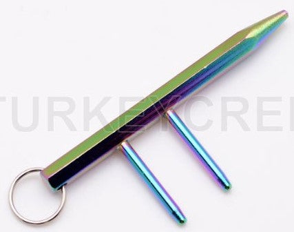 Steel Kubotan Kubaton Self Defense Keychain Stick with Prongs/Spikes - Rainbow Ninja Weapon