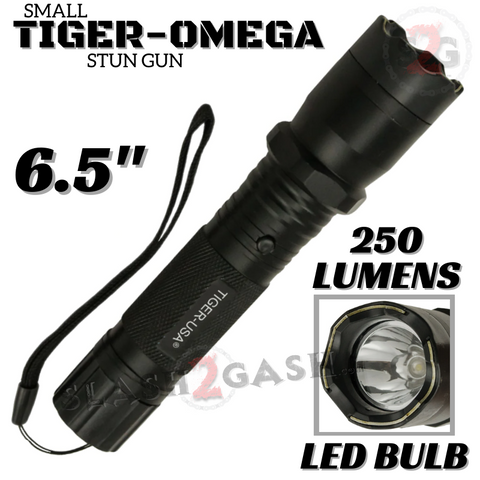 STUN GUN 100M Volts w/ LED Flashlight Tiger USA - Tiger Omega Black