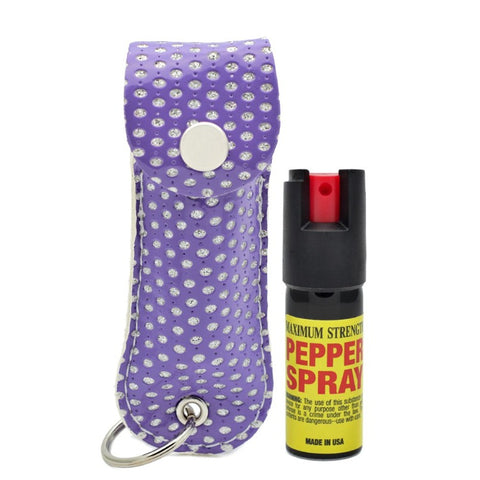 Self Defense 1/2 oz Pepper Spray w/ Purple Bling Bedazzled Keychain OC - 18%