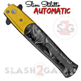 Gold Stiletto Automatic Switchblade Knife Black Marble Pearl Slim Pocket Knives Push Button