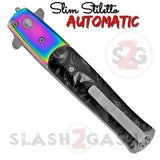 Rainbow Stiletto Automatic Switchblade Knife Black Marble Pearl Slim Pocket Knives Push Button
