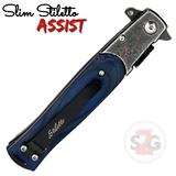 Slim Stiletto Assist Knife Italian Style Milano 9" - Stonewash w/ Blue Wood