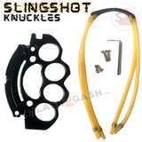 Brass Knuckles w/ Slingshot Belt Buckle Duster Solid Steel Paper Weight - Black Finish