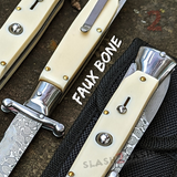 Italian Stiletto Swing Guard Knife Automatic Switchblade White Bone Acrylic 9 Inch Italy Swinguard Stiletto Knives