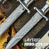 Italian Stiletto Swing Guard Knife Automatic Switchblade White Bone Real Damascus Layered 1095/15n20
