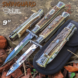 Automatic Switchblade Knives Mirror Stag Antler Swing Guard Italian Style 9 Inch Italy Swinguard Stiletto Knife