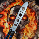 The ONE BM40 clone Balisong Trainer Butterfly Knife w/ BUSHINGS Practice Black Blue Holes Safety Dull