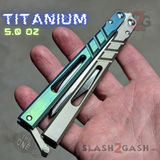The ONE CHAB Clone Balisong Titanium Butterfly Knife Grey & Green D2 Sharp Live Satin S2G slash2gash