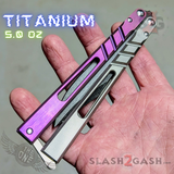 The ONE CHAB Clone Balisong Titanium Butterfly Knife Grey & Purple D2 Sharp Live Black S2G slash2gash