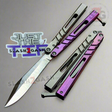 The ONE CHAB Clone Balisong Titanium Butterfly Knife Grey & Purple D2 Sharp Live Satin S2G slash2gash