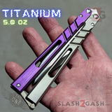 The ONE CHAB Clone Balisong Titanium Butterfly Knife Grey & Purple D2 Sharp Live Satin S2G slash2gash