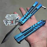 The ONE CHAB clone v2 Butterfly Knife TITANIUM Balisong Blue Textured Black Alt Sharp